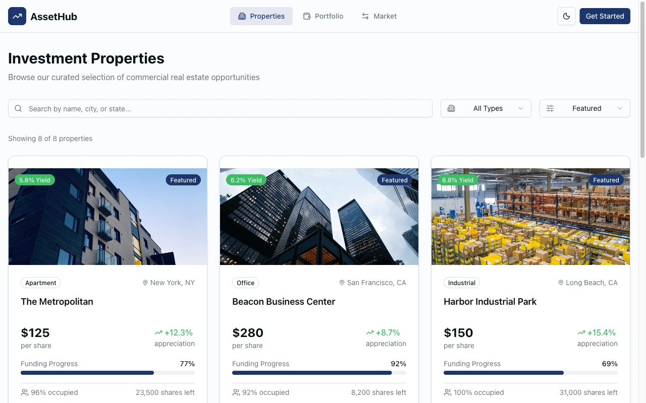 AssetHub fractional real estate investment platform