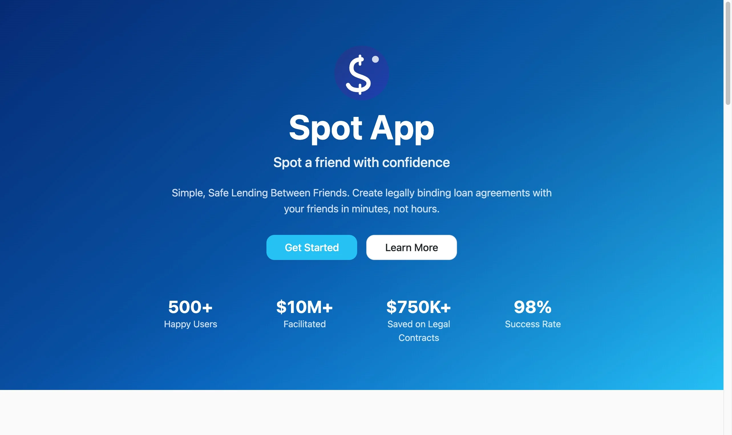 Spot App peer-to-peer lending platform with legal contracts, built by Agentive AI agents