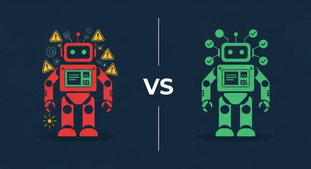 Comparison of overconfident vs supervised AI agents
