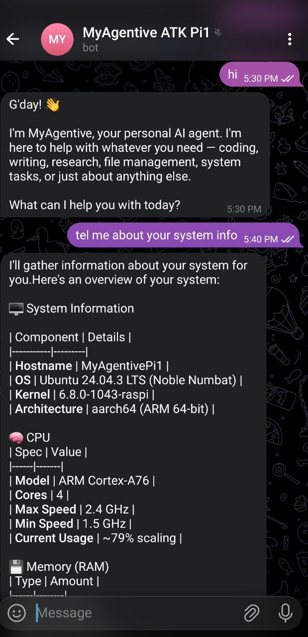 MyAgentive running on Raspberry Pi