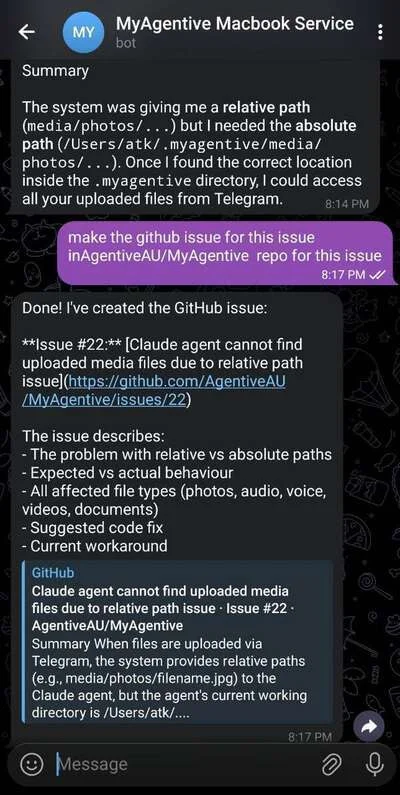 MyAgentive raising its own bug as a GitHub issue
